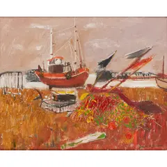 David M. Martin, BEACH AT HASTINGS, oil on canvasboard