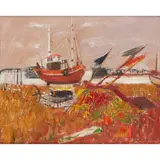 David M. Martin, BEACH AT HASTINGS, oil on canvasboard