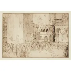 William Russell Flint, NURSE MAIDS IN THE PIAZZA, VENICE, Drypoint etching