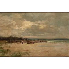 UNLOADING THE CATCH by Joseph Henderson, oil on canvas, sold Jun 2020