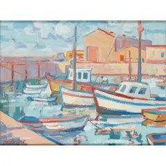 NEWHAVEN HARBOUR by Joan Gillespie, oil on board, sold Jun 2020