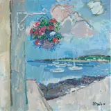 Donald Manson, HANGING BASKETS & BOATS, oil on board
