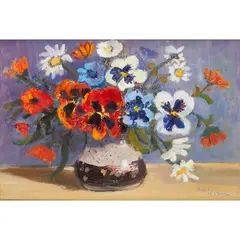 David McClure, PANSIES, oil on board