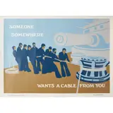 Ian Hamilton Finlay, SOMEONE SOMEWHERE WANTS A CABLE FROM YOU, Screenprint, pub. by Wild Hawthorn Press, unframed and six other unframed prints by the artist, Bicentenary Tricolour, Edinburgh Art Festival 2005, Countercomposition, Marine, Little Sparta and The Poor Fisherman