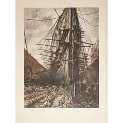Muirhead Bone, WITH THE GRAND FLEET, Colour lithograph, pub. Country Life Ltd, MCMXVII, the set of six prints within original folio,unframed