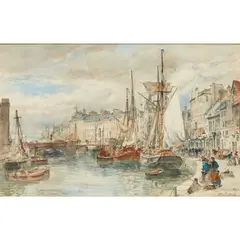 Alexander Ballingall, A BUSY HARBOUR SCENE, LEITH, watercolour