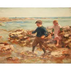 William Marshall Brown, GATHERING MUSSELS, oil on canvas