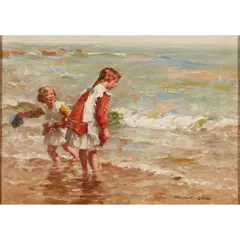 William Marshall Brown, PADDLING IN THE SHALLOWS, oil on canvas