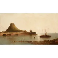 James Cassie, HOLY ISLAND CASTLE AND SUNRISE, oil on canvas
