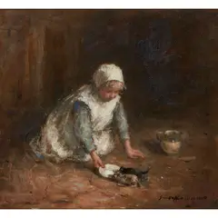 Robert Gemmell Hutchison, MILK FOR THE KITTENS, oil on canvas