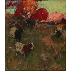 John Reid Murray, LANDSCAPE WITH GOATS, oil on canvas