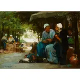 Flora Macdonald Reid, GOSSIPING IN THE MARKET, BRITTANY, oil on canvas