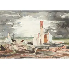 Ian Fleming, THE BATTLEFIELD, pencil and watercolour