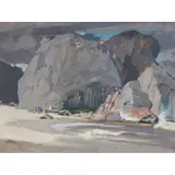 John Duncan, A DESERTED ROCKY COAST, oil on board
