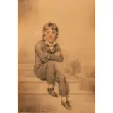 Benjamin Burnell, FULL LENGTH PORTRAIT OF A BOY SEATED ON STEPS, pencil and chalk