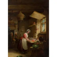 Nicholas Condy, PREPARING FISH, oil on panel