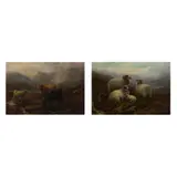 W H Watson, SHEEP IN A MOUNTAIN LANDSCAPE, oil on canvas and a companion a pair 'Cattle by a Loch' (2)