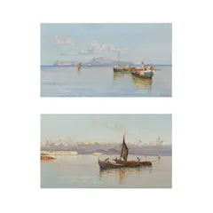 Giuseppe Carelli, NAPLES EVENING, Oil on board, and another by the same hand 'Capri morning'