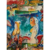 John Bellany, WOMAN AND BIRD ON THE COAST, pencil and watercolour