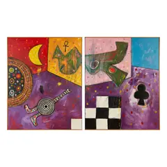 Alan Davie, BIRD THROUGH THE WALL, NO. 8, oil on canvas across two panels