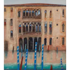 Jock McInnes, PALAZZO WITH BLUE POLES, oil on board