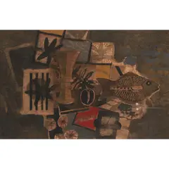 FISH AND PLUM by William Hunter Littlejohn, 1993, watercolour on handmade paper, sold Apr 2020
