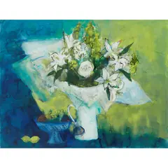 Ann Oram, STILL LIFE WITH FRUIT AND FLOWERS, watercolour