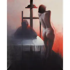 Guy Gladwell, NUDE WITH EASEL AND THE ARTIST, oil on canvas