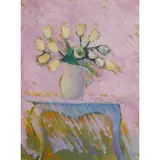 Michael Clark, WHITE ROSES IN A PINK ROOM, oil on canvas