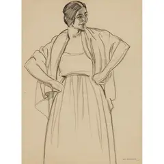 Iain Macnab, SKETCH OF A CONFIDENT WOMAN, charcoal on paper