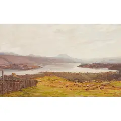 Alexander Brownlie Docharty, SHEEP PENS OVERLOOKING LOCH LOMOND, oil on canvas