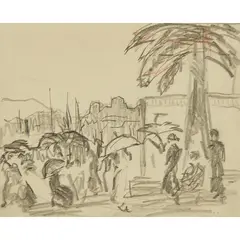 William MacTaggart, MARKET SCENE, SOUTH OF FRANCE, Pencil