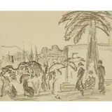 William MacTaggart, MARKET SCENE, SOUTH OF FRANCE, Pencil