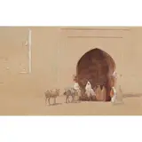 Robert Burns, ARABIC CITY WALL ENTRANCE WITH FIGURES AND MULES, mixed media