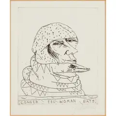 CONGER EEL WOMAN EATS by John Bellany, etching, sold Feb 2020