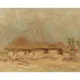 George Pirie, SHEEP BY A CROFT AND MILLPOST, oil on canvas