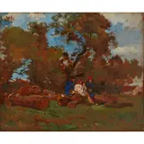 Robert Noble, IN THE MEADOW AT EAST LINTON, oil on board, unframed
