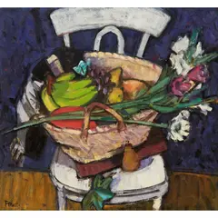 Archie Forrest, White Chair with Shopping, oil on linen canvas