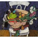 Archie Forrest, White Chair with Shopping, oil on linen canvas