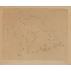 Aristide Maillol, Femme agenouillée sur le genou gauche, le conde sur le genou droit, Etching, 1927, monogrammed in pencil to margin