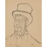 Jankel Adler, Coachman in Top Hat, ' indian ink on buff paper