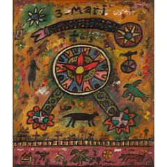 Three Mari by Alan Davie, oil on board, sold Jan 2020