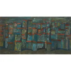 Carlo Rossi, Village by Moonlight, oil on board