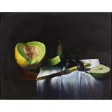David Warrilow, Still Life with Melon, oil on board