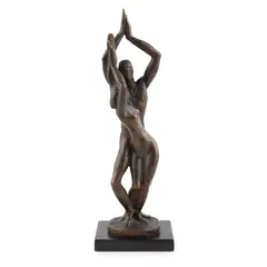 Benno Schotz, THE LOVERS, DANCING, bronze sculpture on dark wood plinth