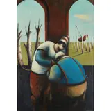 David Schofield, THE MEETING, oil on board