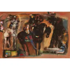 EQUESTRIAN KNIGHTS by Robin Philipson, 1969, watercolour, sold Jan 2020
