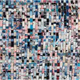 Guy LeClef, Paperworld: Werk 1, artist's name etched into acrylic box frame bottom right edge, woven collaged paper in acrylic box frame