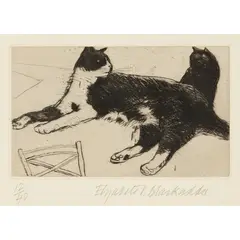 Two Cats by Elizabeth Blackadder, Etching, sold Jan 2020