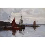 Joseph Milne, Fishing boats in harbour, oil on canvas